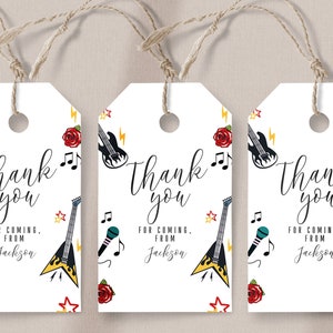 One Rocks Music Birthday Favor Tag-Rock Birthday Party, Guitar Birthday Decor, Music Theme Birthday Party, Rocked One Year Editable Download