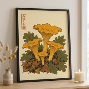 Golden Chanterelle Mushroom Wall Art Print | Vintage Botanical Poster | Woodland Forest Decor | Fungi Wall Art  | Physical Print