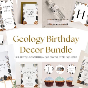 Geology Party Decorations Bundle-Geology Party Decorations, Geology Birthday Invite, Gem Birthday, Geode Birthday, Editable Instant Download