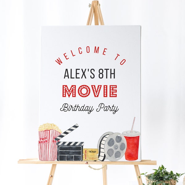 Movie Birthday Welcome Sign - Movie Banner, Movie Theme Decor, Cinema Birthday Decor, Theater Birthday Welcome Sign, Kids, Editable Download
