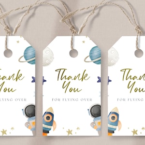 Moon Theme Baby Shower Favor Tags - Boy Baby Shower, Astronaut Baby Shower Decor, Space Theme Baby Shower Favors, Editable Instant Download
