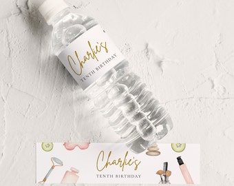 Spa Water Bottle Labels - Spa Party Decor, Spa Birthday Party Favors, Pamper Party Label Girls, Spa Labels, Modern Editable Instant Download