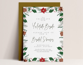 Christmas Bridal Shower Invitation-Mistletoe invite, Winter Bridal Shower Invite, Hen Party Invite, Holiday Bridal Shower, Editable Download