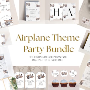 Flugzeug-Party-Dekor-Bundle - Flugzeug-Geburtstags-Dekor, Flugzeug-Einladung, Flugzeug-Partyzubehör, Luftfahrt-Thema, Jungen, bearbeitbare Downloads