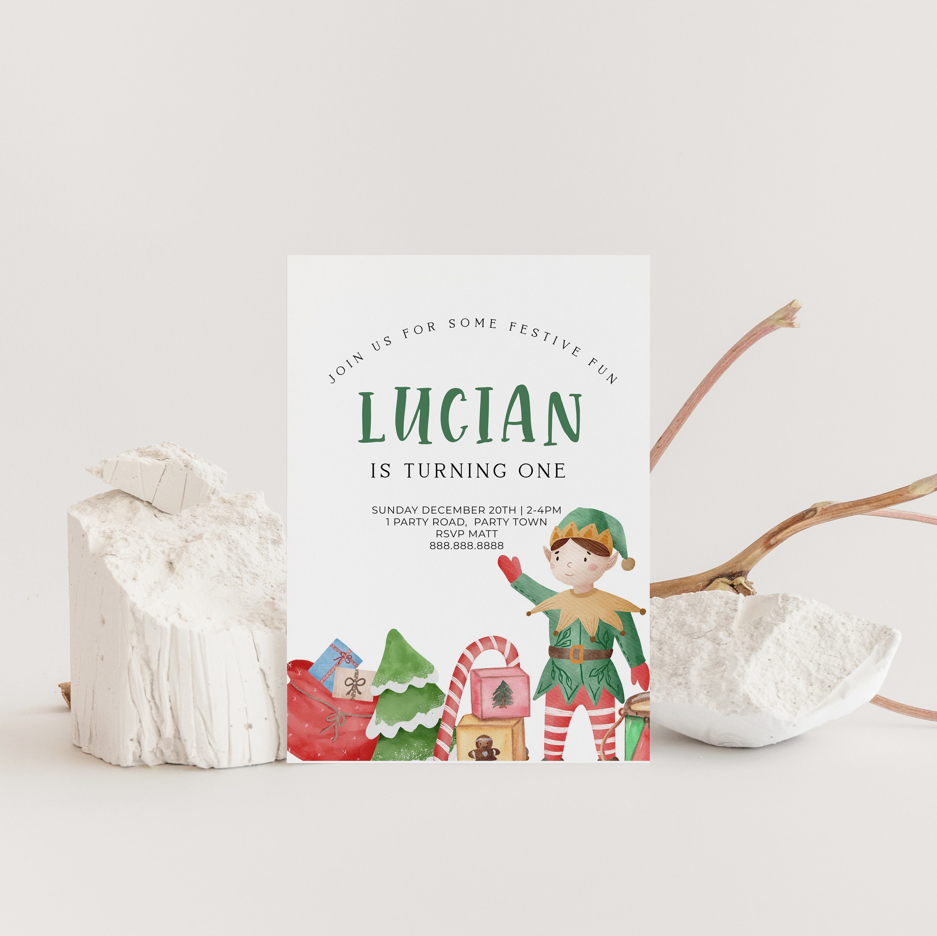 Elf Theme Birthday Party Invitation - Christmas Birthday Invitation ...