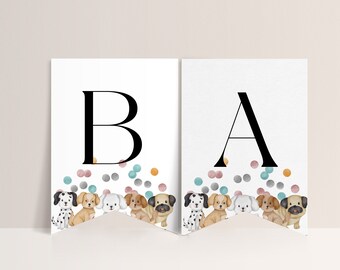 Banderín de cachorros para baby shower: letrero de perro, decoración para baby shower con temática de cachorros, banderín de cachorros, letrero para baby shower, descarga editable