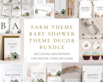 Editable Farm Theme Baby Shower Bundle - Barnyard Animal Invitation, Signs, Games, Farm Animal Baby Shower Decor Bundle - Editable Download