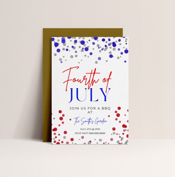 4th of July Invitation Template - July Fourth Invite, BBQ Invitation, Independence invite, Patriotic Invitation, Editable Instant Download