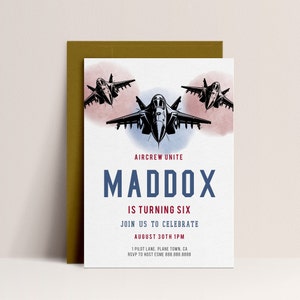 Invitation d'anniversaire de pilote de chasse - Invitation de pilote de chasse, invitation d'anniversaire d'avion, invitation d'avion de chasse, téléchargement numérique modifiable de garçons