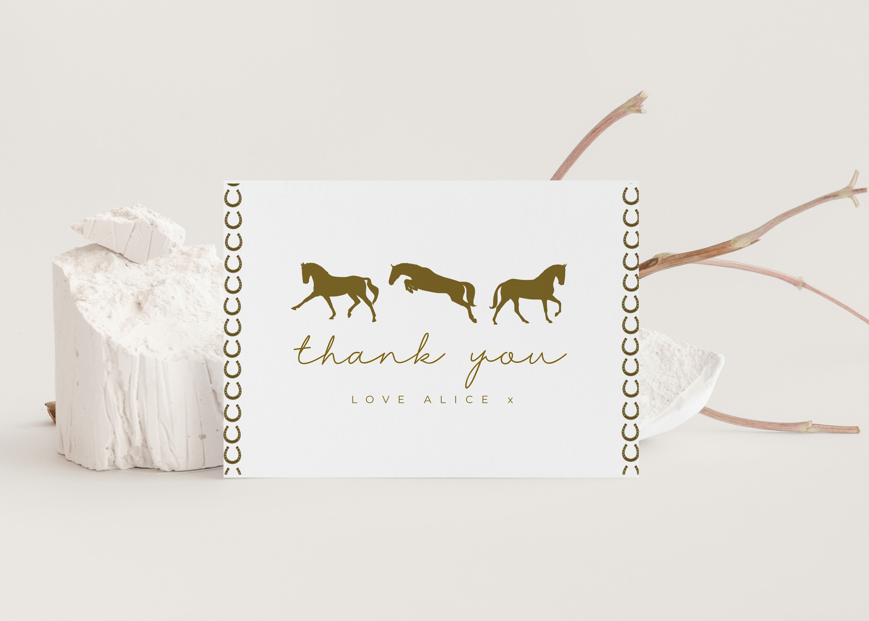 Horse Birthday Thank You Card -horse Party Thank You, Horse Digital ...
