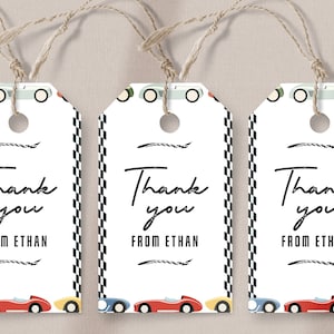 Race Car Birthday Favor Tags - Car Birthday Favor Tags, Racecar Birthday Decorations, Vintage Race Car Birthday, Editable Instant Download