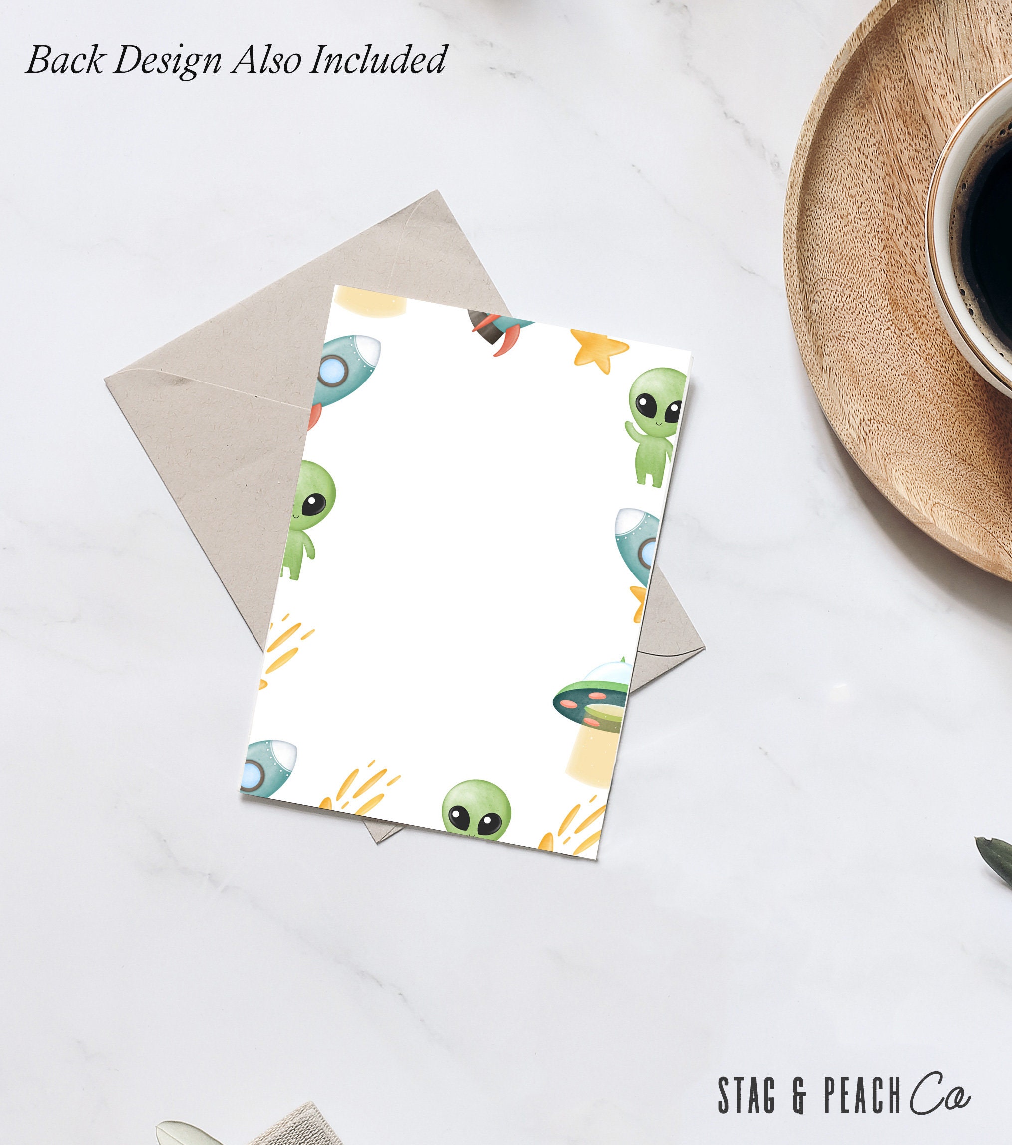 Alien Birthday Thank You Card-space Thank You Card, UFO Birthday Party ...