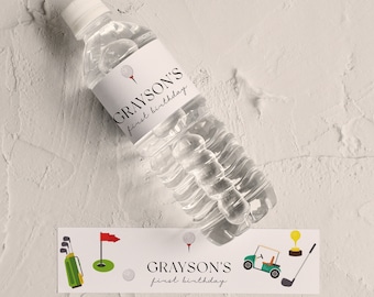 Etiqueta para botella de agua de golf: decoración para fiesta de cumpleaños de golf, cumpleaños de golf, envoltura para botella de golf, etiqueta de recuerdo de golf, tema de golf editable, descarga instantánea