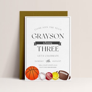 Editable Sports Birthday Invitation - Sports Theme Party Invitation, Football Birthday Invite, Soccer, Cricket, Basketball, Instant Download