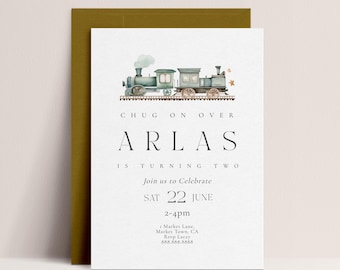 Steam Train Birthday Party Invitation - Editable Train Birthday Invitation, Vintage Train Invitation Template, Transport Birthday Download