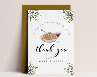 Italian Theme Bridal Shower Thank You Card - Engagement, Pasta Theme, Dinner, Wine, Italian Theme Birthday Decor, Editable Instant Download