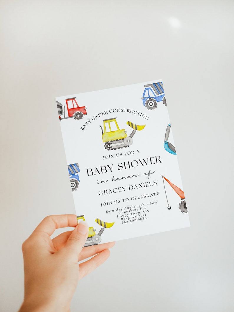 Construction Baby Shower Invitation Truck Baby Shower Invitation, Boys Baby Shower Invite, Construction Truck Invite, Editable Download image 3