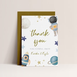 Carte de remerciement pour baby shower astronaute - baby shower sur le thème de la lune, invitation à une baby shower sur le thème de l'espace, baby shower pour garçon, planètes, téléchargement modifiable