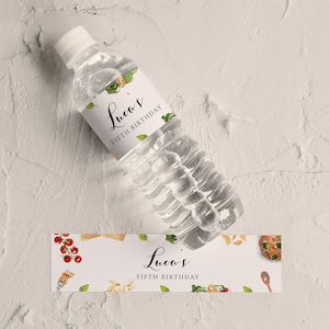 Pasta Geburtstag Wasserflasche Etiketten-Italienische Geburtstag Gefälligkeiten, Spaghetti Geburtstag Dekor, Kochen Thema, Küche Thema bearbeitbar Instant Download