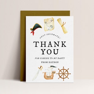 Pirate Thank You Card - Pirate Birthday Kids, Pirate Birthday Party, Pirate Theme, Vintage Pirate Birthday Map - Editable Instant Download