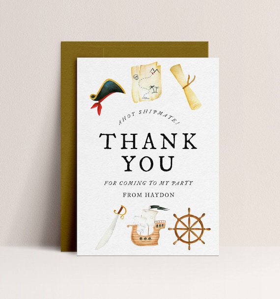 Pirate Thank You Card Pirate Birthday Kids Pirate Birthday - Etsy
