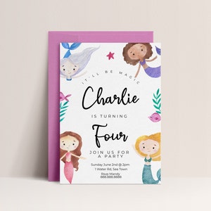 Editable Mermaid Birthday Invitation  - Mermaid Birthday Party Invitation Template, Under The Sea Invite, Mermaid Printable Instant Download