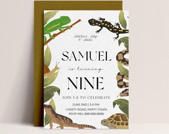 Reptile Party Invitation - Reptile Birthday Invitation, Reptile Party Invitation, Snake Invitation, Amphibian Party Invite, Instant Download