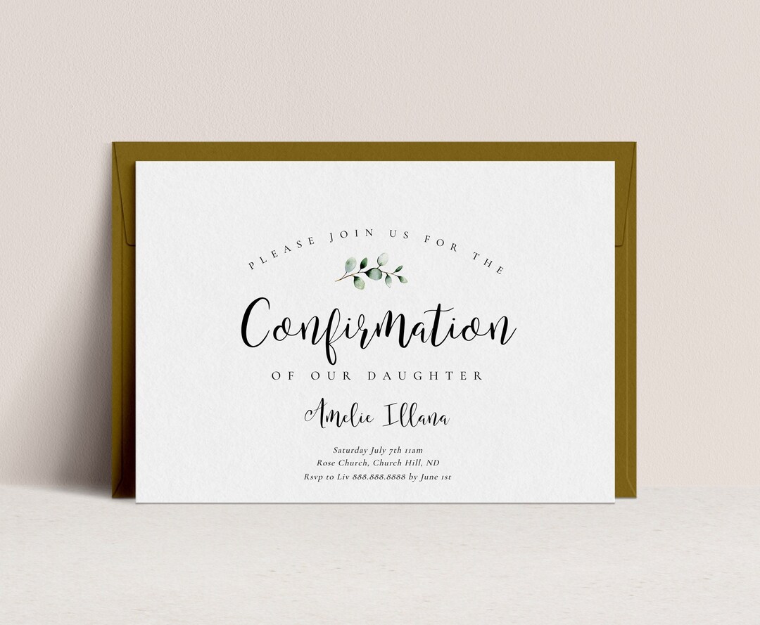 Confirmation Invitation Printable Confirmation Invitation, Greenery