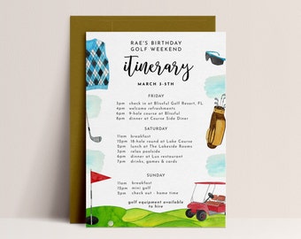 Golf Trip Planner Template - Editable Golf Itinerary, Golf Weekend Schedule, Bachelor Itinerary, Dad Birthday Invitation,  Instant Download