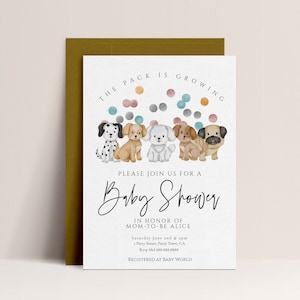 Welpe-Babypartyeinladung - Hund Thema Babypartyeinladung, Geschlecht Neutral Babypartyeinladungsvorlage, bearbeitbare Sofortdownload