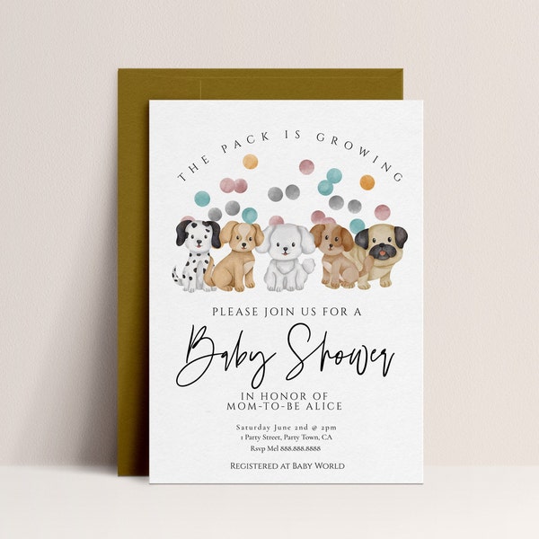 Puppy Baby Shower Invitation - Dog Theme Baby Shower Invitation, Gender Neutral Baby Shower Invitation Template, Editable Instant Download