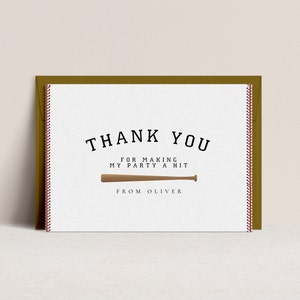 Baseball Thank You Card - Editable Baseball Party Decor, Baseball Birthday Party, Sports Thank You, Baseball Printable, Instant Download