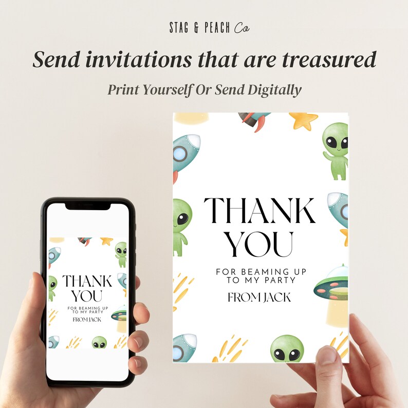 Alien Birthday Thank You Card-space Thank You Card, UFO Birthday Party ...
