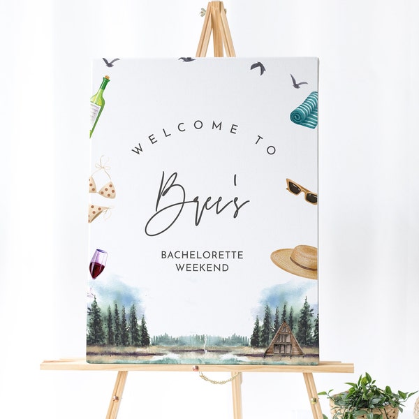 Lake Bachelorette Welcome Sign -Lake Bachelorette Sign, Lake Themed Decor, Lake Weekend, Pine Trees Sign, Lake Bach Decor, Editable Download