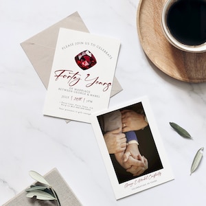 40th Wedding Anniversary Invitation Template - Anniversary Party Invite, Ruby Wedding Anniversary, Vow Renewal, Editable Printable Download
