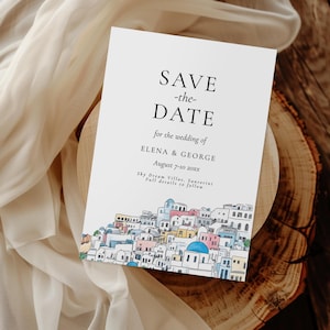 Greece Wedding Save the Date Template -Santorini Save the Date Wedding, Mediterranean Wedding Invite, Greece Save the Date, Instant Download