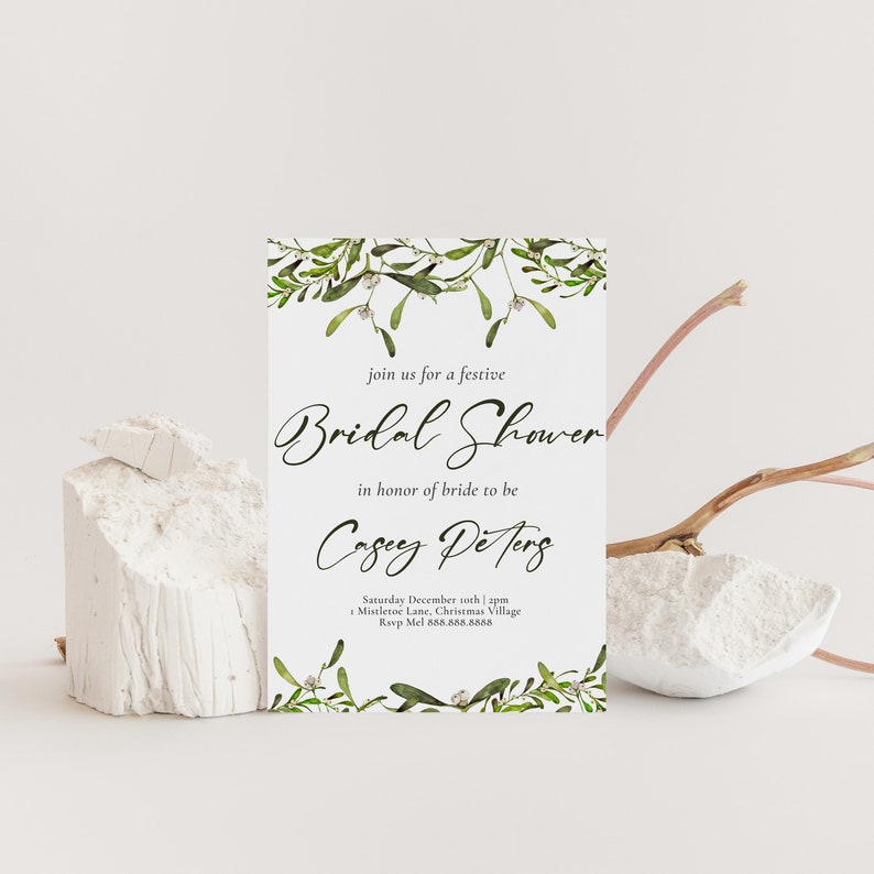 Mistletoe Bridal Shower Invitation-Christmas Bridal Shower Invitation, Winter Bridal Shower Invite, Holiday Bridal Shower, Editable Download image 5