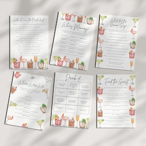 Cocktail Bachelorette Games - Cocktail Bridal Shower Games, Bridal Shower Drinks, Bachelorette Party Decor, Hen Party, Editable Download
