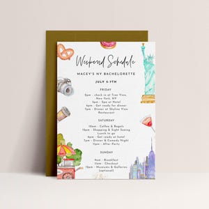 Sjabloon vrijgezellenfeest New York-reisplanner New York, NYC-weekendschema, New York-routebeschrijving, vrijgezellenfeestplan, bewerkbare download