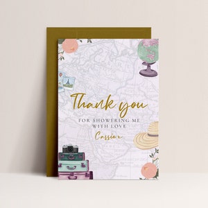 Reizen Bedankkaart - Reizen Babyshower, Reizen Thema Babyshower, Wereldkaart Bedankkaart, Reizen Themafeest, Bewerkbare Instant Download
