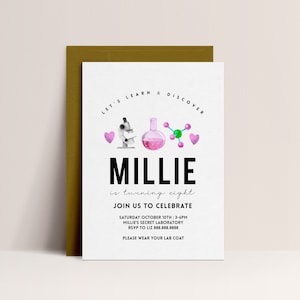 Science Party Invitation Girls - Editable Science Birthday Invite, Science Party Invite, Science Birthday Invitation Pink, Instant Download