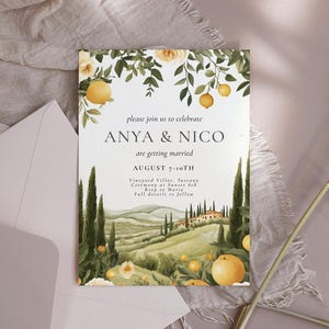 Winery Wedding Invitation Template-Italy Wedding Invite Watercolor, Tuscany Wedding Invitation, Florence Wedding Invite, Editable Download