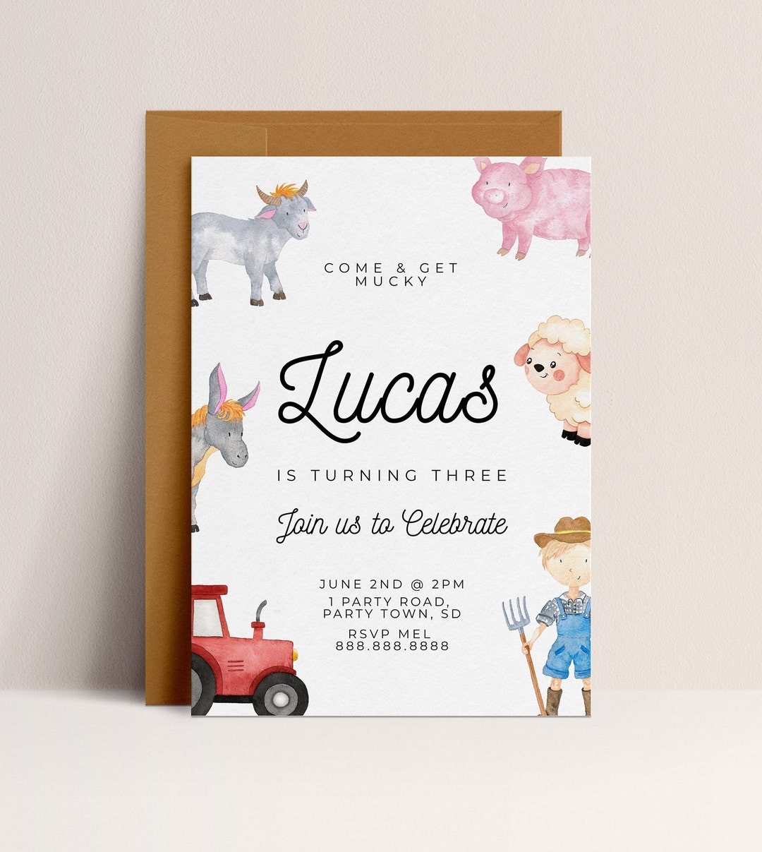 Farm Birthday Invitation Boy - Barnyard Birthday Invitation, Tractor ...