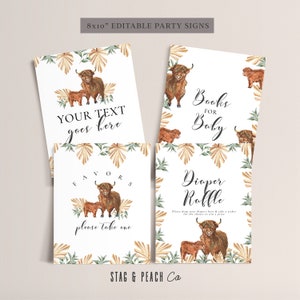Highland Cow Baby Shower Games Signs -Highland Cow Baby Shower Signs, Highland Cow Baby Shower Decor, Cow Theme Favors, Editable Download