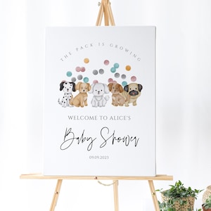 Welpen-Baby-Dusche Willkommen Zeichen-Baby-Dusche-Welpen, Welpe-Baby-Dusche-Dekor, Hund Thema Willkommen, Geschlecht Neutral bearbeitbar Sofort-Download