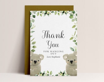 Koala Party Thank You Card - Koala Birthday Party, Koala Party Decorations, Koala Theme , Greenery, Bear, Editable Instant Download