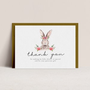 Hase Baby-Dusche-Dankes-Karte-Bunny-Baby-Dusche-Vorlage, Frühling Baby-Dusche-Mädchen, Hase-Baby-Dusche Ostern, Kaninchen editierbaren Download