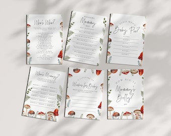 Mushroom Baby Shower Games Bundle - Mushroom Baby Shower Decor, Forest Baby Shower Decor, Gender Neutral Editable Download