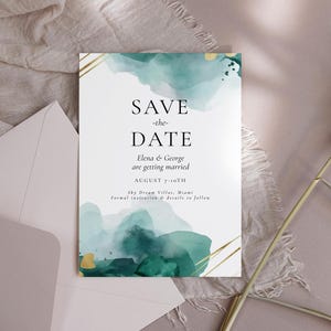 Emerald Green with Gold Wedding Save The Date Card - Emerald Wedding Invite Template, Luxury Wedding Invitation, Editable Digital Download