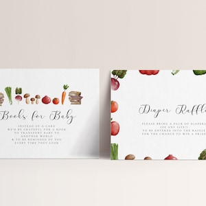 Libro de baby shower de Farmers Market y tarjeta de rifa de pañales - Decoración de baby shower de Farmers Market, Baby Shower de verduras, Descarga instantánea editable